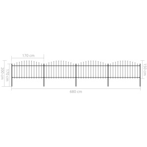 Gard de grădină cu vârf suliță, negru, (1,25-1,5)x6,8 m oțel - Img 5