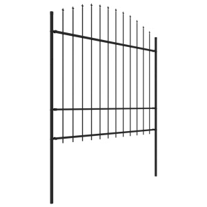 Gard de grădină cu vârf suliță, negru, (1,5-1,75) x 1,7 m, oțel - Img 2
