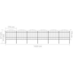 Gard de grădină cu vârf suliță, negru (1,5-1,75)x10,2 m oțel - Img 5