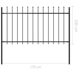 Gard de grădină cu vârf suliță, negru, 1,7 x 1 m, oțel - Img 5