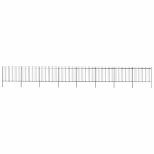 Gard de grădină cu vârf suliță, negru, 13,6 x 1,5 m, oțel