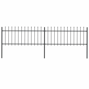 Gard de grădină cu vârf suliță, negru, 3,4 x 0,8 m, oțel