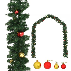 Ghirlandă de Crăciun decorată cu globuri, 10 m