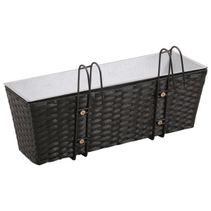 Jardinieră din ratan pentru balcon, 50 cm, 2 buc, Negru - Img 4