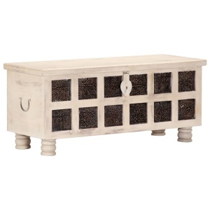 Ladă de depozitare, alb, 110x40x45 cm, lemn masiv de acacia - Img 10
