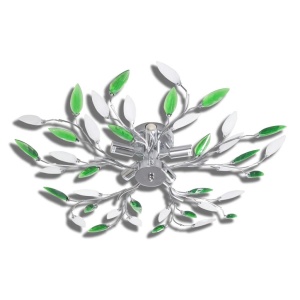Lampă plafon cu frunze din cristal acrilic, alb cu verde, 5 becuri E14 - Img 2