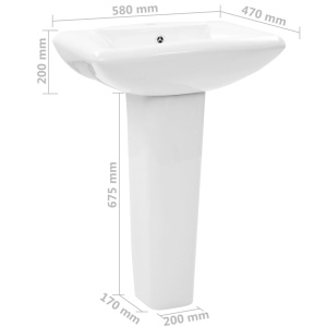 Lavoar cu piedestal, alb, 580 x 470 x 200 mm, ceramică - Img 6
