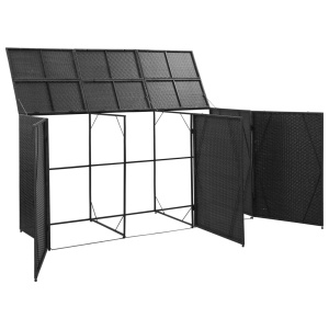 Magazie de pubele triplă, negru, 229 x 78 x 120 cm, poliratan - Img 5