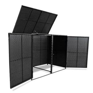 Magazie dublă pentru pubele, poliratan, negru, 148x80x111 cm - Img 4