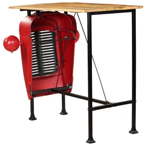 Masă bar, stil tractor, lemn masiv mango, roșu, 60x150x107 cm - Img 4
