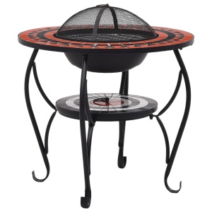 Masă cu vatră de foc, mozaic, cărămiziu și alb, 68 cm, ceramică - Img 2