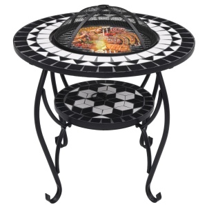 Masă cu vatră de foc, mozaic, negru și alb, 68 cm, ceramică - Img 3