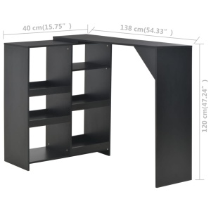 Masă de bar cu raft mobil, negru, 138x40x120 cm - Img 5