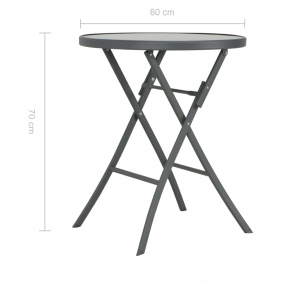 Masă de bistro pliantă, gri, 60 x 70 cm, sticlă și oțel - Img 5