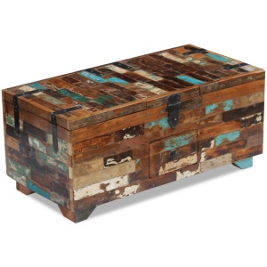 Masă de cafea tip cufăr, lemn solid reciclat, 80 x 40 x 35 cm - Img 8