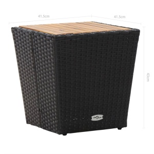 Masă de ceai negru 41,5x41,5x43 cm poliratan lemn masiv acacia - Img 5