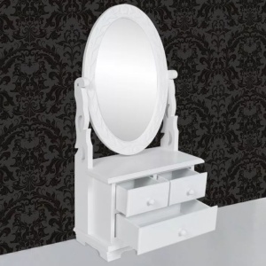 Masă de machiaj cu oglindă oscilantă ovală, MDF - Img 6