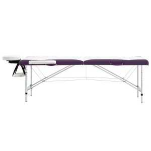 Masă pliabilă de masaj, 2 zone, alb și violet, aluminiu - Img 3