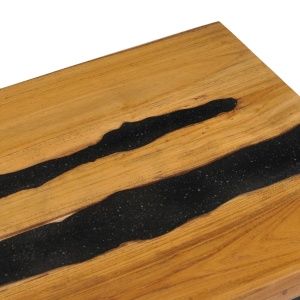 Măsuță de cafea 100x50x40cm lemn masiv de tec și piatră de lavă - Img 5