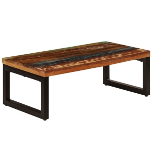 Măsuță de cafea, 110x50x35 cm, lemn masiv reciclat și oțel - Img 11