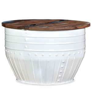 Măsuță de cafea in formă de butoi Lemn masiv reciclat Alb - Img 9