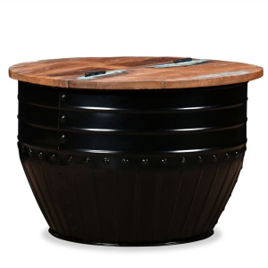 Măsuță de cafea in formă de butoi Lemn masiv reciclat Negru - Img 12