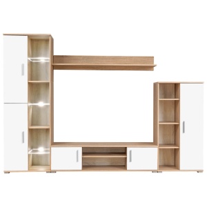 Mobilier sufragerie spațiu TV, lumini LED, Stejar Sonoma și Alb - Img 2