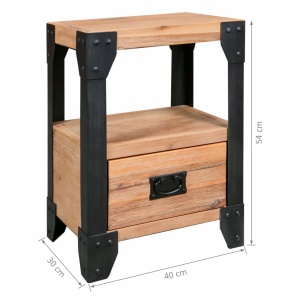 Noptiere, 2 buc., 40 x 30 x 54 cm, lemn masiv de acacia, oțel - Img 6