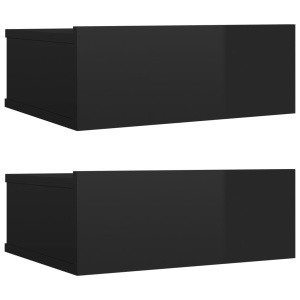 Noptiere suspendate, 2 buc., negru lucios, 40x30x15 cm, PAL - Img 2