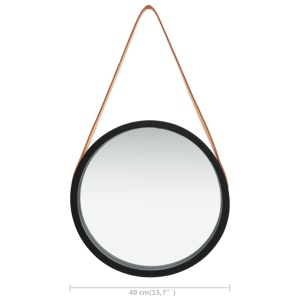Oglindă de perete cu o curea, 40 cm, negru - Img 5