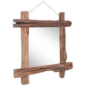 Oglindă din bușteni, natural, 70 x 70 cm, lemn masiv reciclat - Img 5