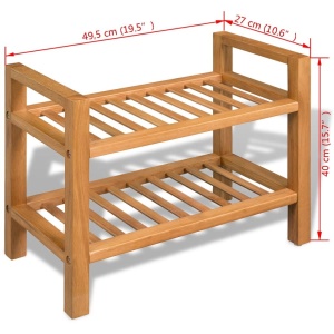 Pantofar cu 2 rafturi, 49,5 x 27 x 40 cm, lemn masiv de stejar - Img 5