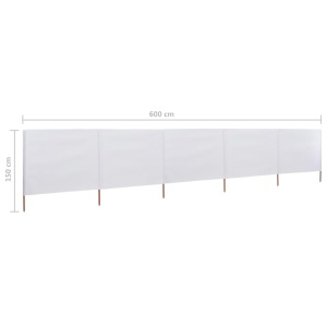 Paravan anti-vânt cu 5 panouri alb nisipiu 600x120 cm textil - Img 5