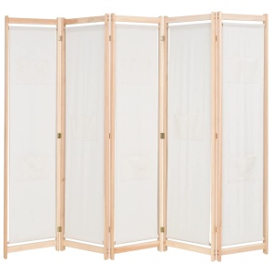 Paravan cameră, 5 panouri, crem, 200x170x4 cm, material textil