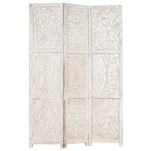 Paravan cameră sculptat manual 3 panouri alb 120x165 cm mango - Img 6