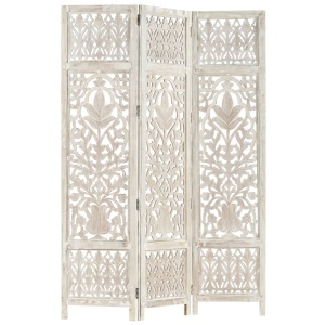 Paravan cameră sculptat manual 3 panouri alb 120x165 cm mango - Img 10