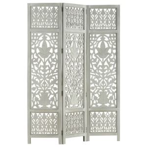 Paravan cameră sculptat manual 3 panouri gri 120x165 cm mango