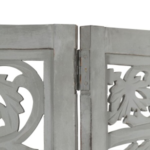 Paravan cameră sculptat manual 3 panouri gri 120x165 cm mango - Img 3