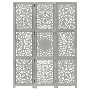Paravan cameră sculptat manual 3 panouri gri 120x165 cm mango - Img 8
