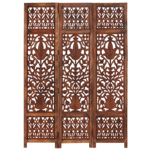 Paravan cameră sculptat manual 3 panouri maro 120x165 cm mango - Img 2