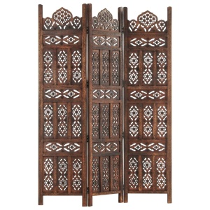 Paravan cameră sculptat manual 3 panouri maro 120x165 cm mango - Img 5