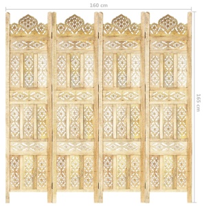 Paravan cameră sculptat manual 4 panouri 160x165 cm mango - Img 9