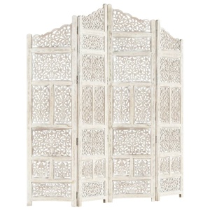 Paravan cameră sculptat manual, 4 panouri, alb 160x165 cm mango - Img 8
