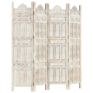 Paravan cameră sculptat manual 4 panouri alb 160x165 cm mango - Img 10