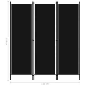 Paravan de cameră cu 3 panouri, negru, 150 x 180 cm - Img 5