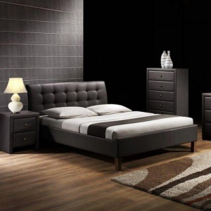 Pat HM Samara cu somiera 160x200 piele ecologica negru