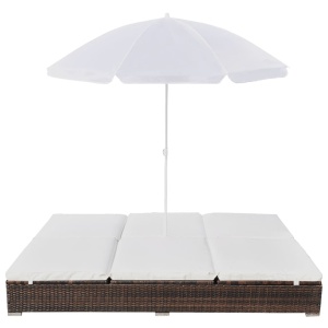 Pat șezlong de exterior cu umbrelă, maro, poliratan - Img 2