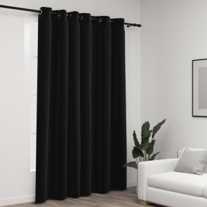 Perdea opacă, aspect pânză, cu ocheți, antracit, 290 x 245 cm