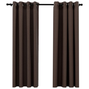 Perdele opace aspect pânză ocheți 2 buc. gri taupe 140x175 cm - Img 2