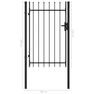 Poartă de gard cu o ușă, vârf ascuțit, negru, 1 x 1,5 m, oțel - Img 5